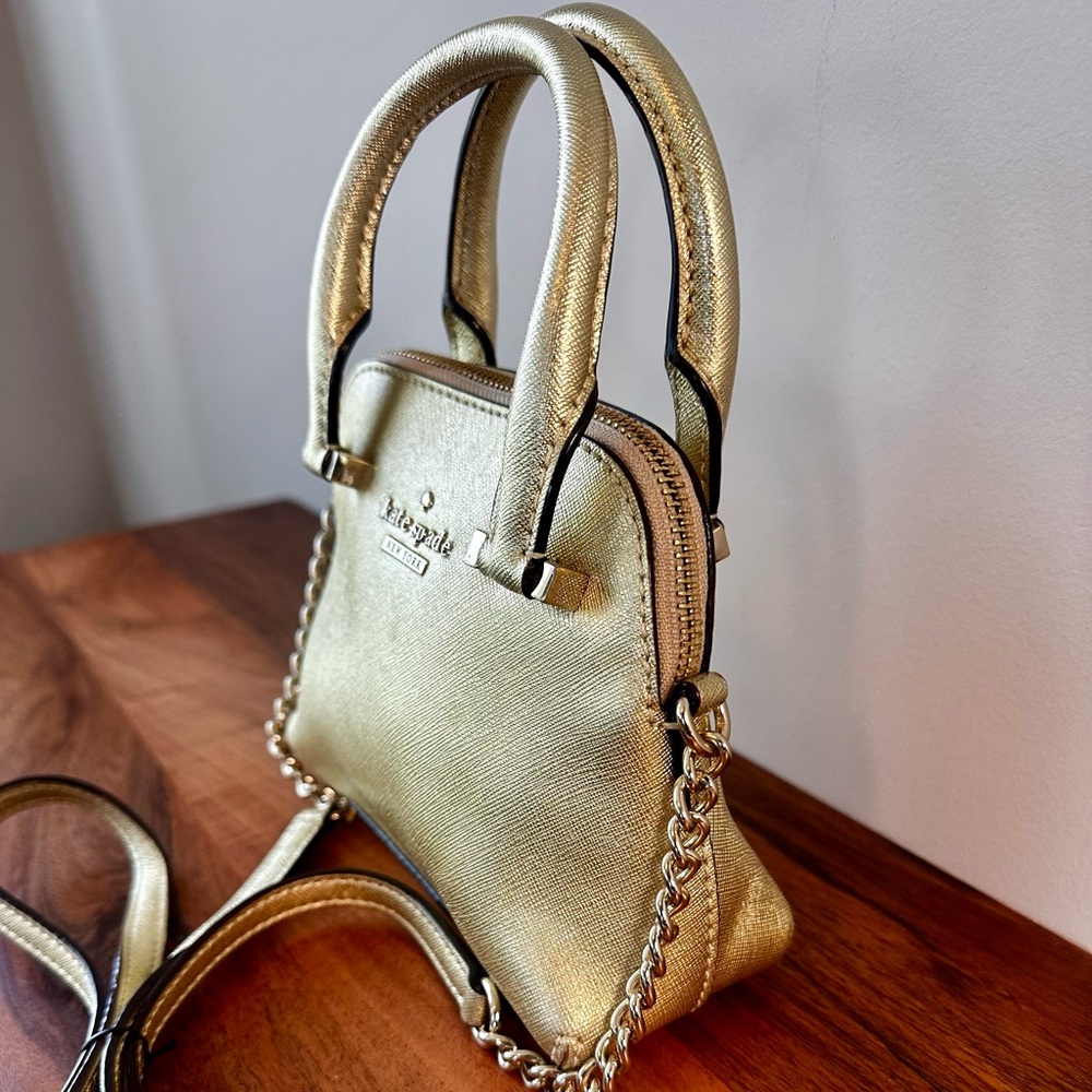 Kate Spade Cedar Street Gold Mini Maise Metallic Leather Crossbody - Picture 4 of 17